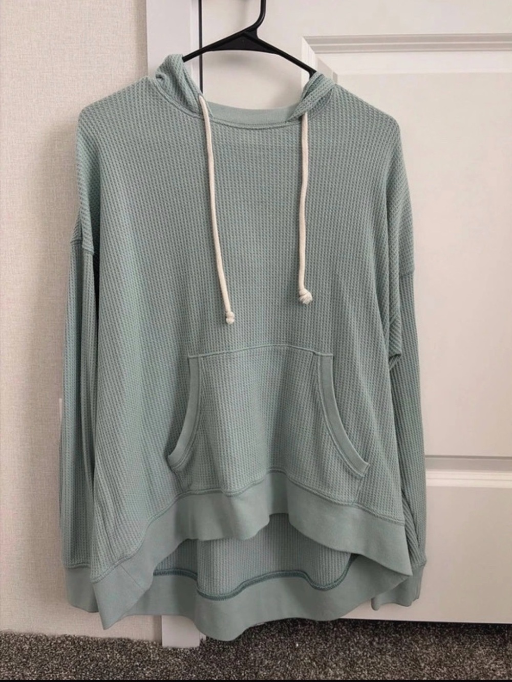 Aerie Relaxed Waffle Knit Hoodie Sweater - Sage Green